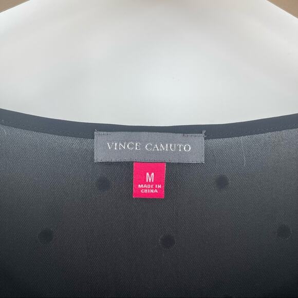 VINCE CAMUTO Blouse Black Gold Dot Grommet Holiday Cocktail Sheer Size Medium - Picture 3 of 13